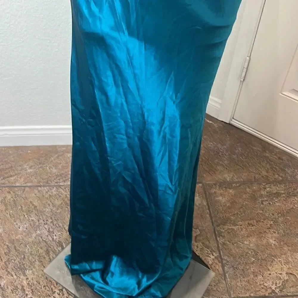 Cinderella Divine Dress XS One Shoulder Teal Green Diamond Floral Ruched Waist